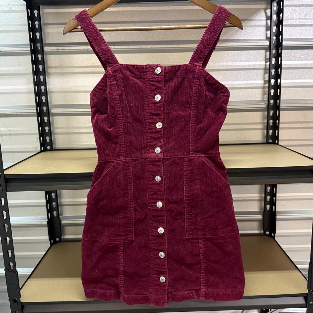 H&M Divided Burgundy Corduroy Overall Pinafore Dress Womens US 4 Small